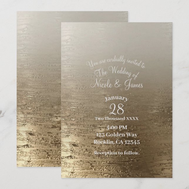 Invitation Brush doré or Mariage d'élégance moderne (Devant / Derrière)