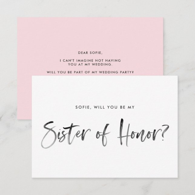 Invitation Brush Lettering Pink Be Ma soeur d'honneur (Devant / Derrière)