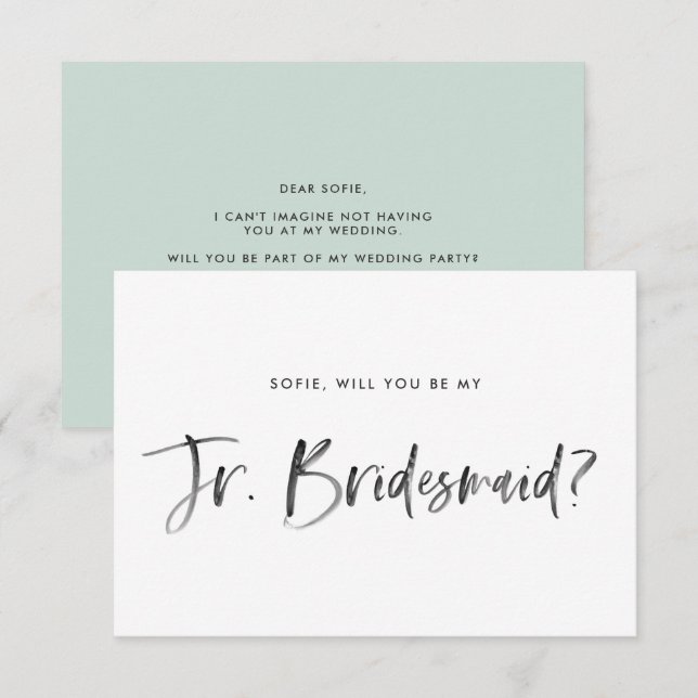 Invitation Brush Letters Mint Serez-Vous Ma Femme D'Accueil J (Devant / Derrière)