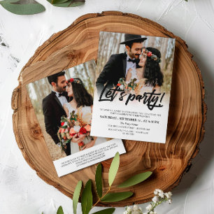 Invitation Brush noir Script Let's Party Photo Mariage
