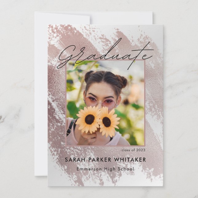 Invitation Brush or Rose moderne Strokes Graduation Party (Devant)
