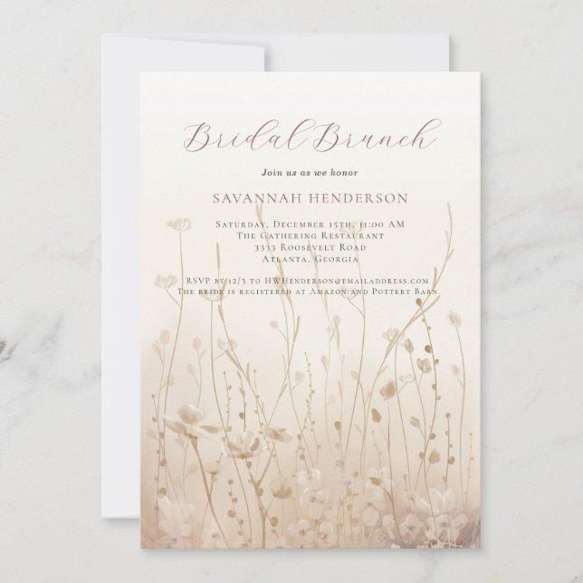 Invitation Brush rose Neutre Nuptiale Brunch Shower Invitatio (Devant)