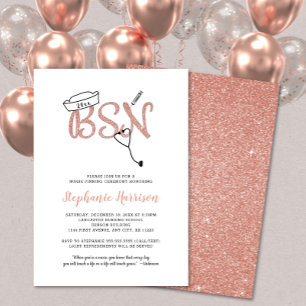 Invitation BSN pinning infirmière graduation rose or invitati