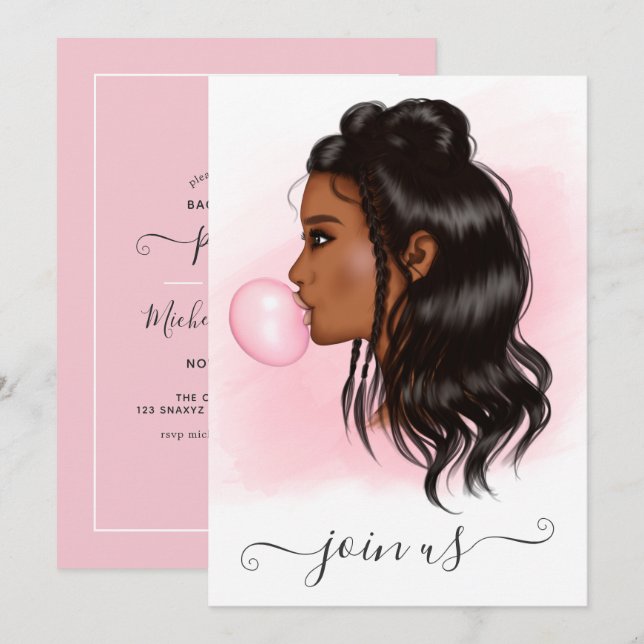 Invitation Bubblegum African American Bachelorette Party (Devant / Derrière)