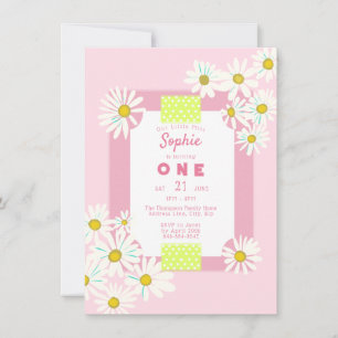 Invitation Bubblegum Pink Daisies Frame Little Miss One Anniv