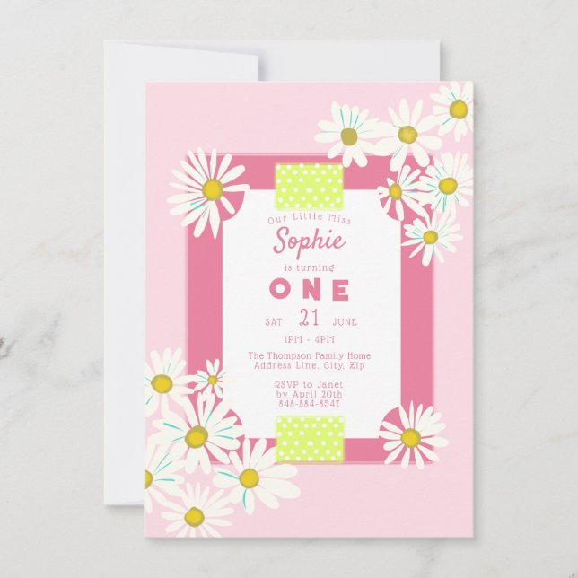 Invitation Bubblegum Poissons Roses Frame Little Miss Anniver (Devant)