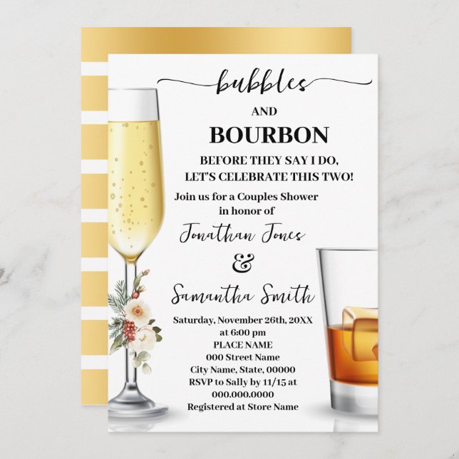 Invitation Bubbles & Bourbon Before I do Winter Shower (Devant / Derrière)