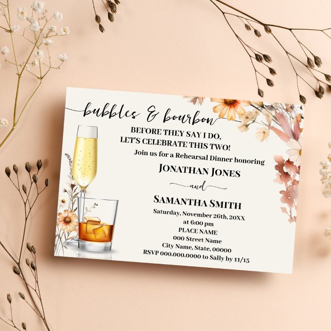 Invitation Bubbles & Bourbon Couples Douche Fleurs sauvages d (Créateur téléchargé)