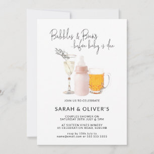 Invitation Bubbles & Brews Avant Bébé Couples Roses Douche