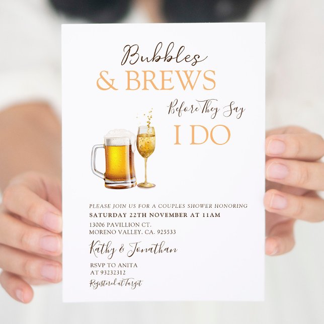 Invitation Bubbles & Brews Cocktail Couples Modernes Douche (Créateur téléchargé)
