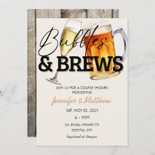 Invitation Bubbles Brews Rustique Bois Bière Couples Douche