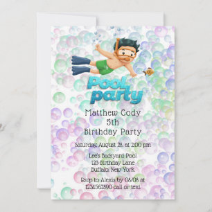 Invitation Bubbles colorés Pool Party Anniversaire