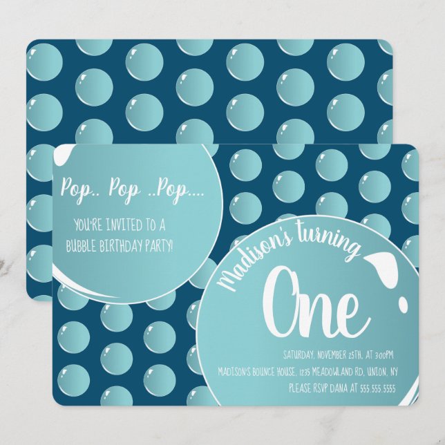 Invitation Bubbles Pop Pop Pop Anniversaire Amusant (Devant / Derrière)