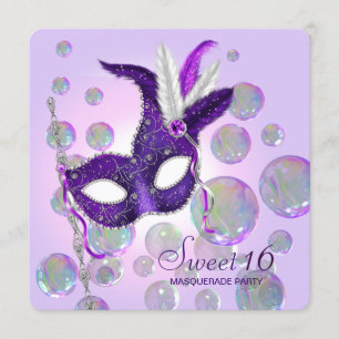 Invitation Bubbles violets Sweet sixteen violet Masquerade