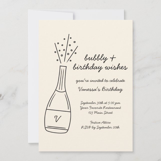 Invitation Bubbly Anniversaire de souhaits Poptiner bouteille (Devant)