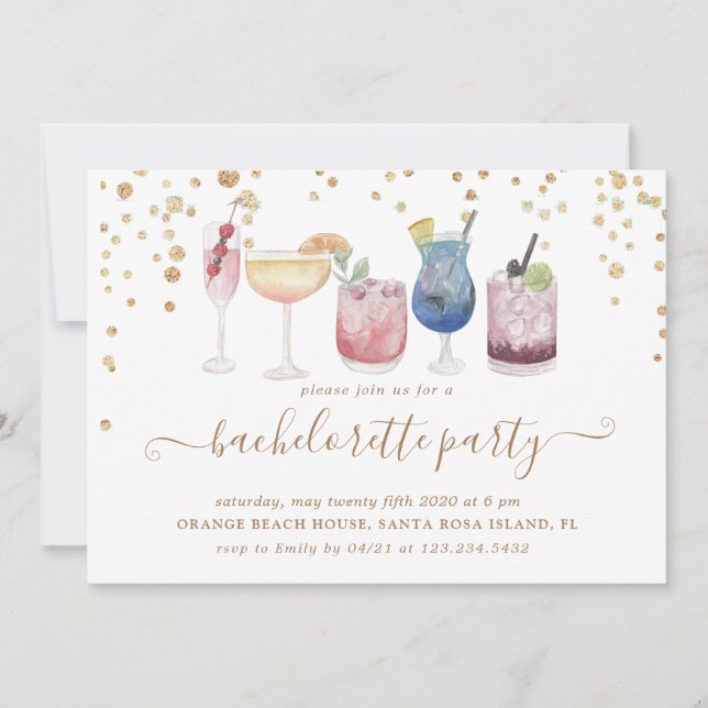 Invitation Bubbly Cocktails Gold Parties scintillant Bachelor (Devant)