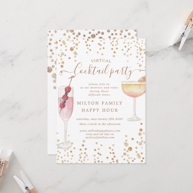 Invitation Bubbly Cocktails Virtual Cocktail Party (Devant/Arrière en situation)