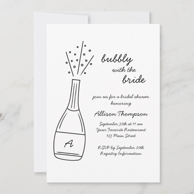 Invitation Bubbly Popping Champagne Bottle Bridal Shower (Devant)