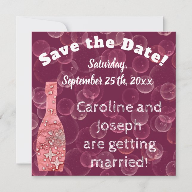 Invitation Bubbly Rose Champagne Bottle & Stars (Devant)