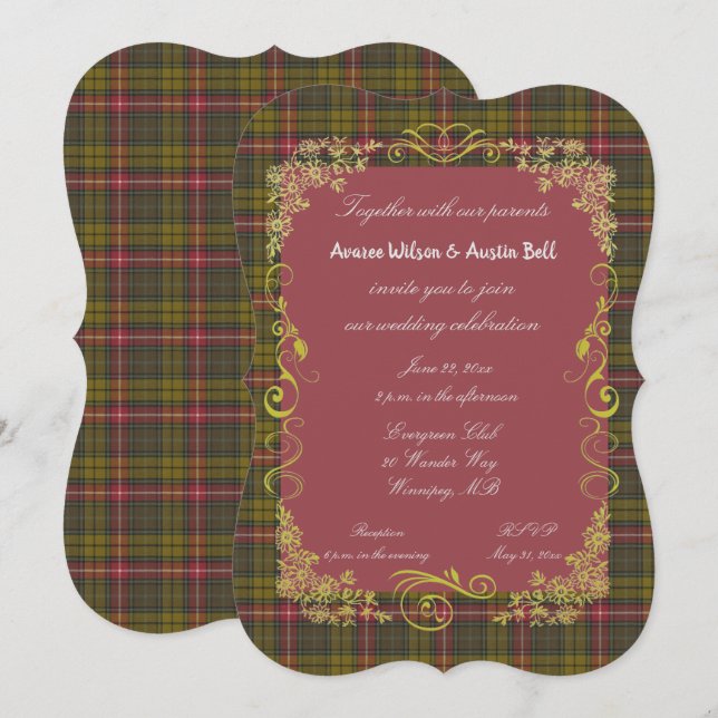 Invitation Buchanan Tartan Patiné Avec Cadre Doré (Devant / Derrière)