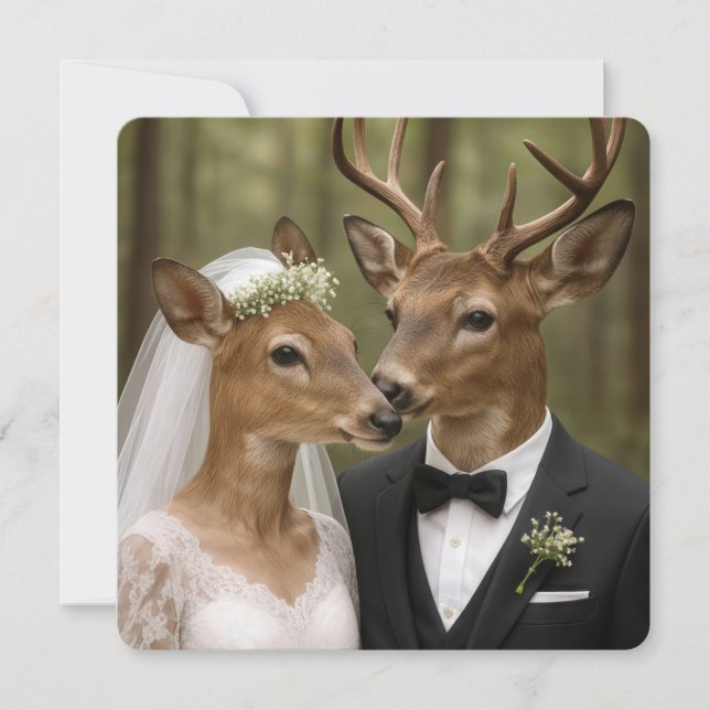 Invitation Buck and Doe Deer Wedding In Forest (Devant)