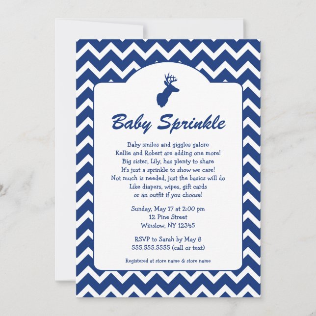 Invitation Buck Baby Sprinkings invitations, baby shower garç (Devant)