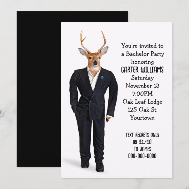 Invitation Buck In a Tuxedo pour Bachelor Party (Devant / Derrière)