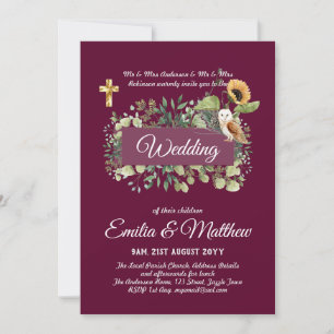 Invitation BUDGET All-in-1 Mariage catholique Floral Owl Feui