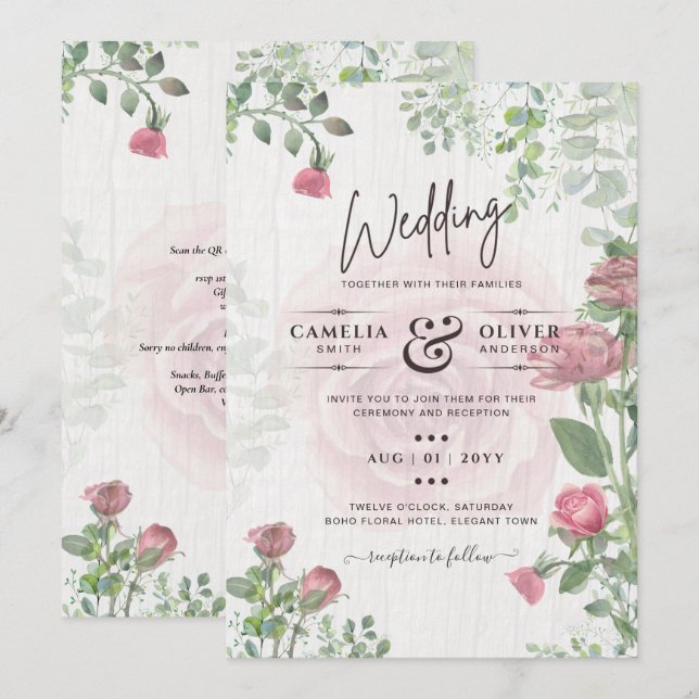 Invitation Budget All-in-1 Roses Roses Roses Roses Roses Rose (Devant / Derrière)