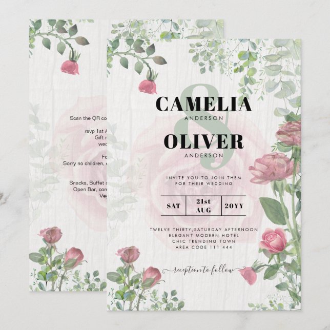 Invitation Budget All-in-1 Roses Roses Roses Roses Roses Rose (Devant / Derrière)