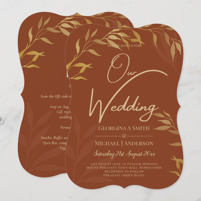 Invitation Budget All-in-1 Rustic Terracotta GOLD Mariage (Devant / Derrière)