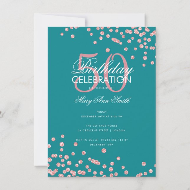 Invitation Budget Anniversaire Rose Gold Parties scintillant  (Devant)