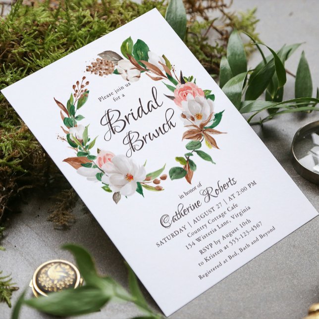 Invitation Budget Aquarelle rose Fête des mariées florale Bru (Créateur téléchargé)