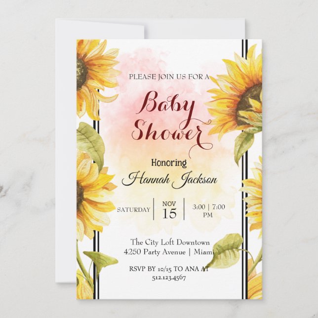 Invitation Budget baby shower de tournesol moderne (Devant)