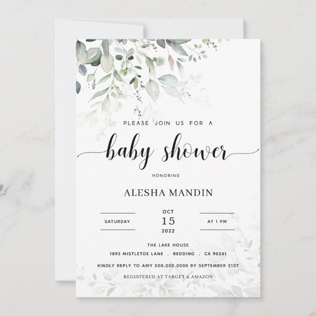 Invitation Budget Baby shower vert neutre pour les femmes (Devant)