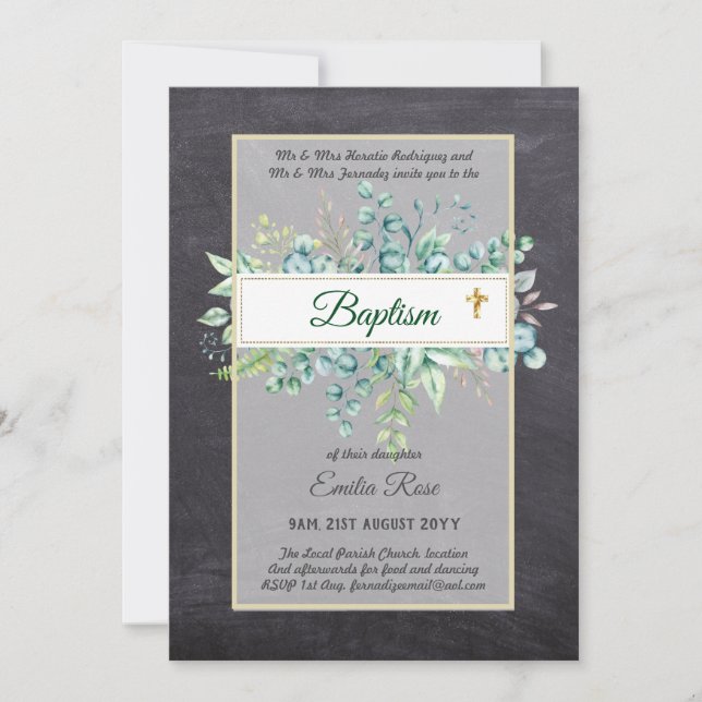 Invitation Budget BAPTISM Baptiser la verdure Feuilles Invita (Devant)