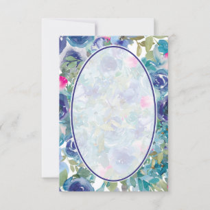 Invitation Budget blanc arrière - plan floral bleu mariage