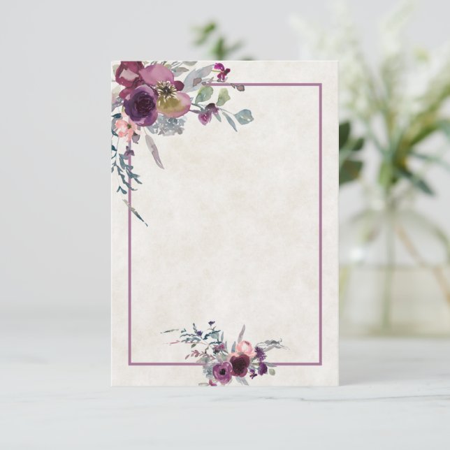 Invitation Budget blanc Bourgogne et mariage floral rose Inv (Debout devant)