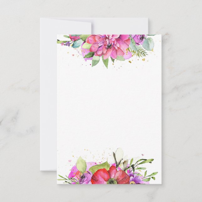 Invitation Budget blanc mariage floral rose aquarelle (Devant)