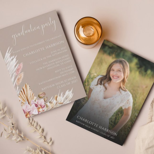 Invitation Budget Boho Chic Floral Photo Party Graduation (Créateur téléchargé)