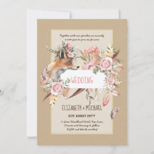 Invitation BUDGET Boho Woodland FOX Floral Mariage Moderne
