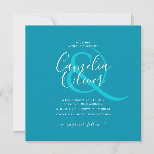 Invitation BUDGET Bondi Blue Monochrome Mariage (Devant)
