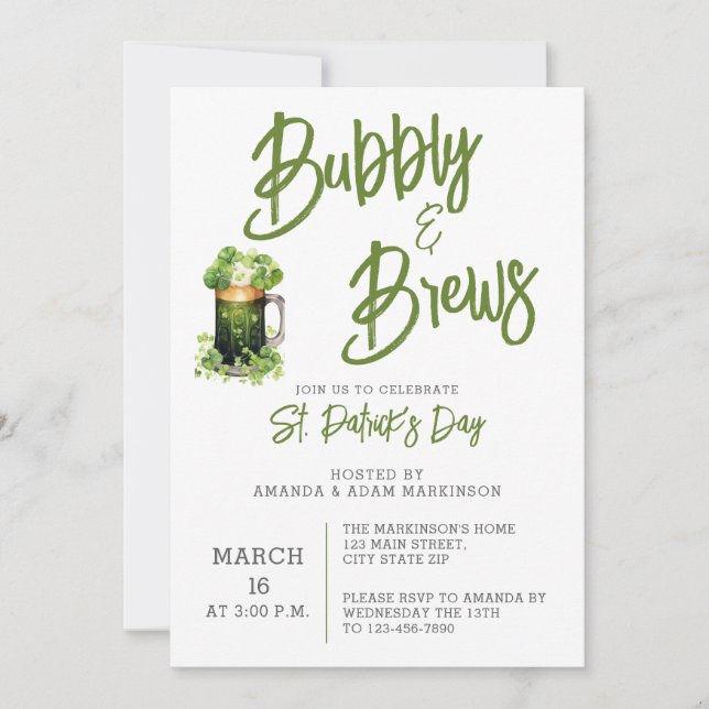 Invitation Budget Bubbly and Brews St. Patricks Day Party (Devant)