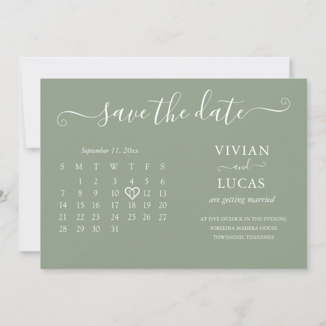 Invitation Budget Calendrier vert de l'aire minimaliste moder (Devant)
