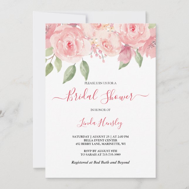 Invitation Budget Chic Coral Fête des mariées Florale (Devant)