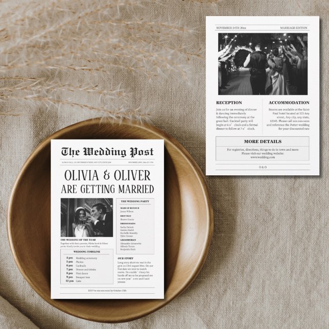 Invitation Budget, chronologie, humoriste mariage de journal (Créateur téléchargé)