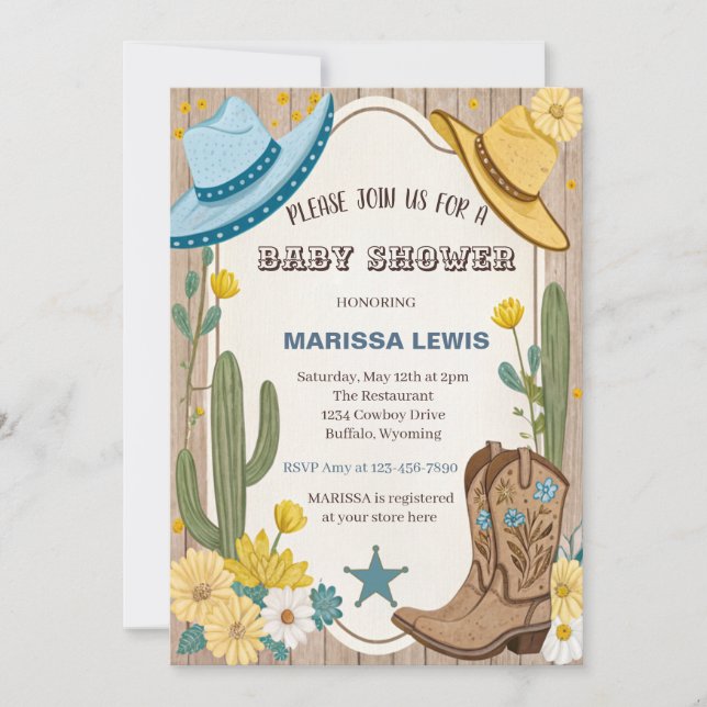 Invitation Budget cow-boy bottes Western Bleu Jaune chapeau d (Devant)