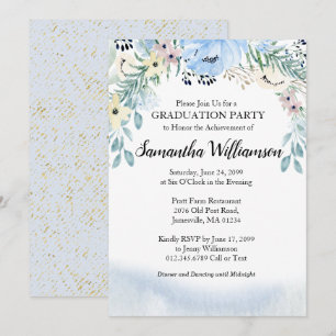 Invitation Budget Dusty Blue Floral Graduation Party