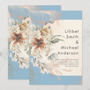 Invitation BUDGET Dusty Blue Pampas Grass Mariage