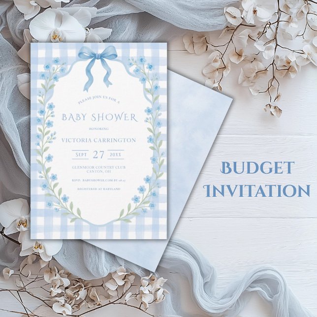 Invitation Budget En vichy Baby shower Floral Vintage (Créateur téléchargé)